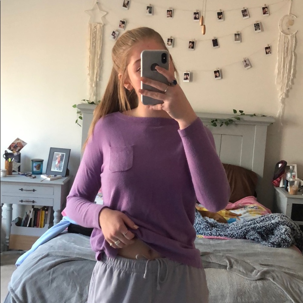 purple pocket long sleeve sweater